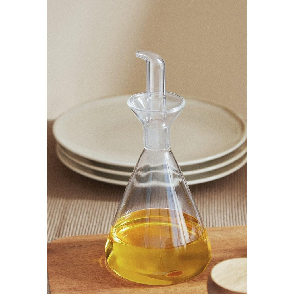 Aceitera Cónica Antigoteo de 250 ml, Cristal de borosilicato, adecuada para aceite, vinagres y salsas liquidas, 19x9 cm