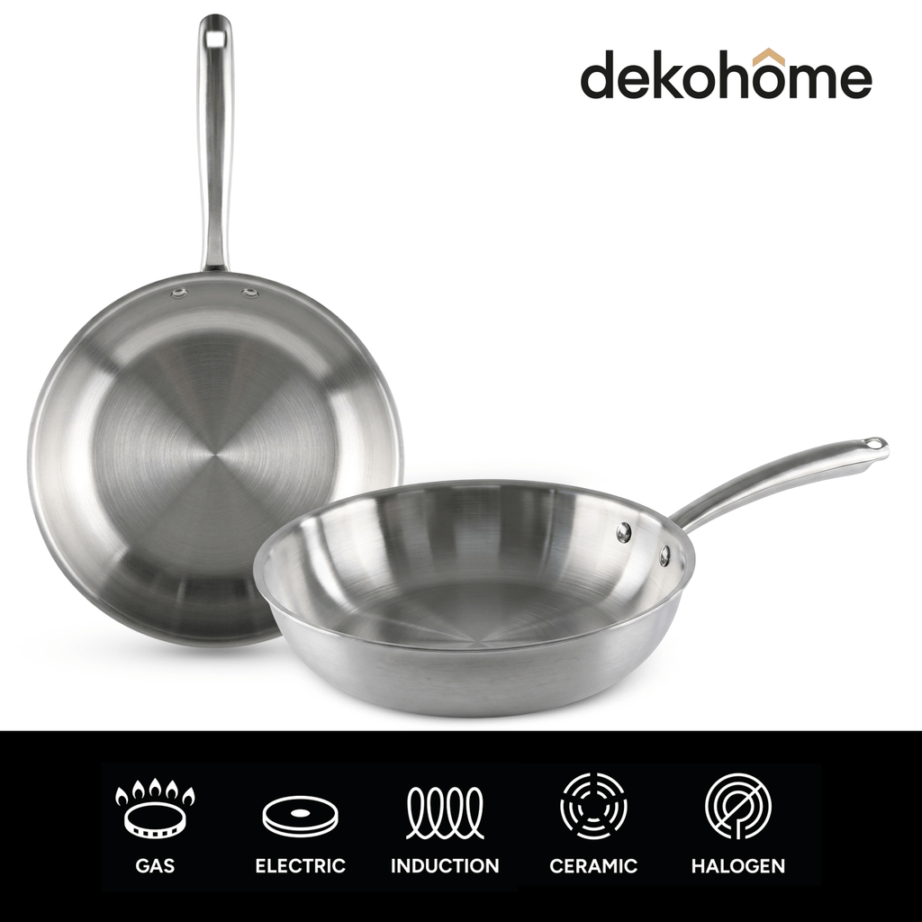 Set 2 Sartenes de Acero Inoxidable TriPly Pulido y Mango Ergonómico de Acero Inoxidable Aptas para Todo Tipos de Cocina, Distribución Uniforme del Calor, Ø20/Ø24cm