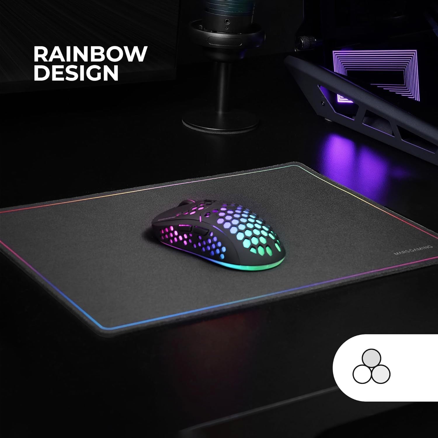 Mars Gaming MMP124, Alfombrilla Gaming 360x260mm, Diseño de Bordes Rainbow, Base Antideslizante de Caucho Natural, Superficie Nanotextil de Alta Precisión, Alfombrilla de Ratón Flexible, Negro