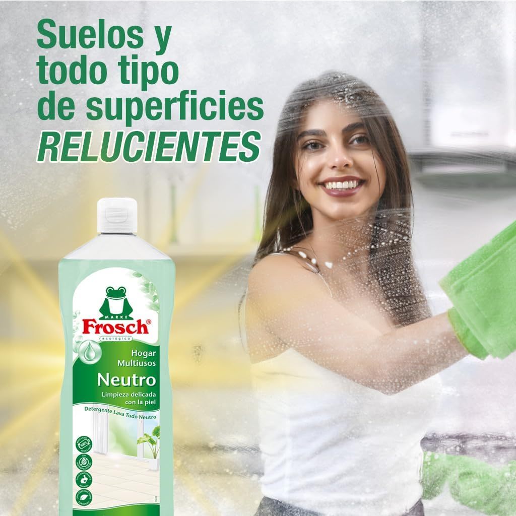 Frosch Limpiador Multiusos de Hogar con pH Neutro, Limpia Todas las Superficies y Cuida la Piel, Resultado Brillante y Duradero, Pack 10 Unidades x 1L, 10L en Total