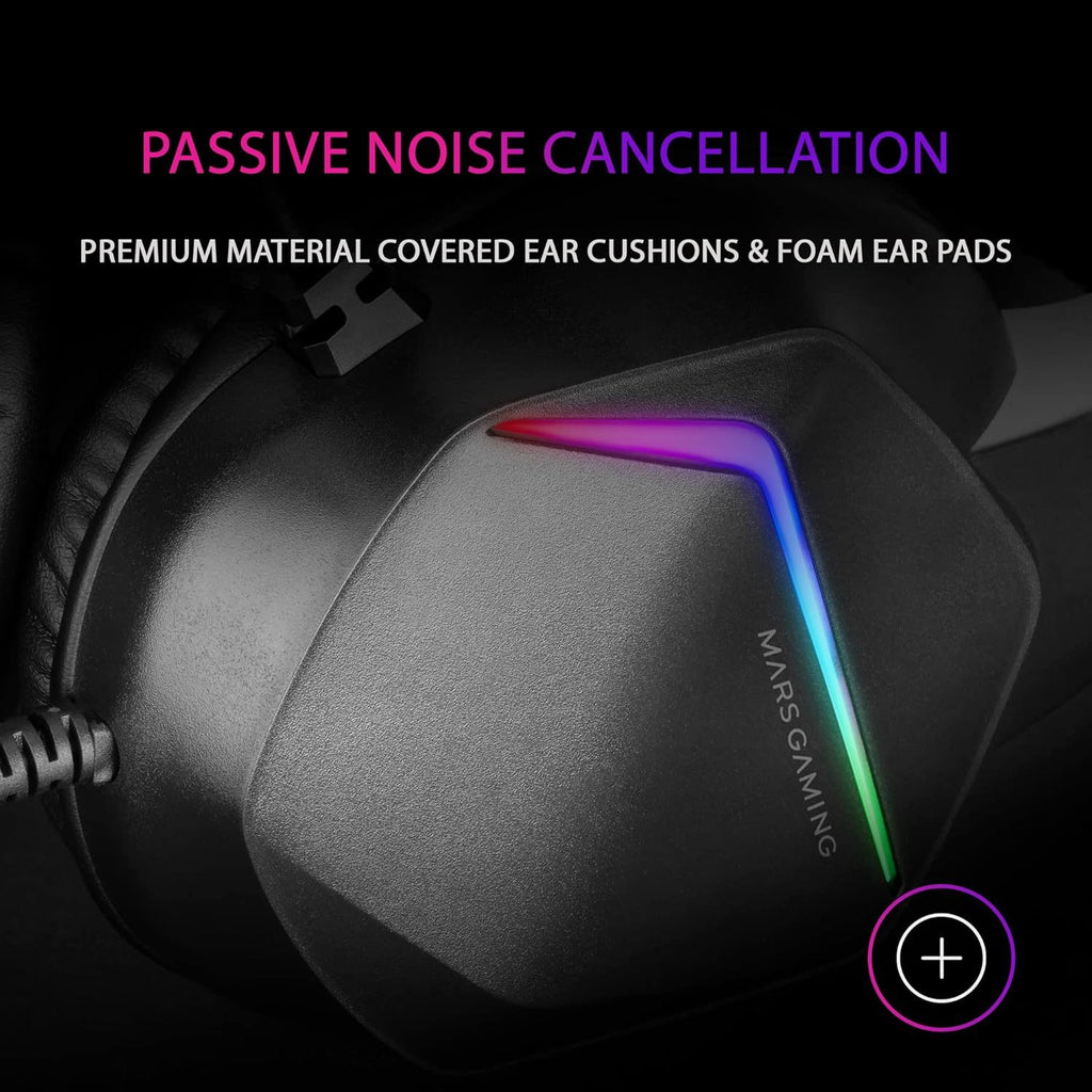 Mars Gaming MH122, Cascos Gaming FRGB Over Ear con Micrófono, Sonido HiFi, Cancelación de Sonido, Ultraligeros, PS4 PS5 Xbox Switch Switch 2 Tablet Windows Mac, Negro