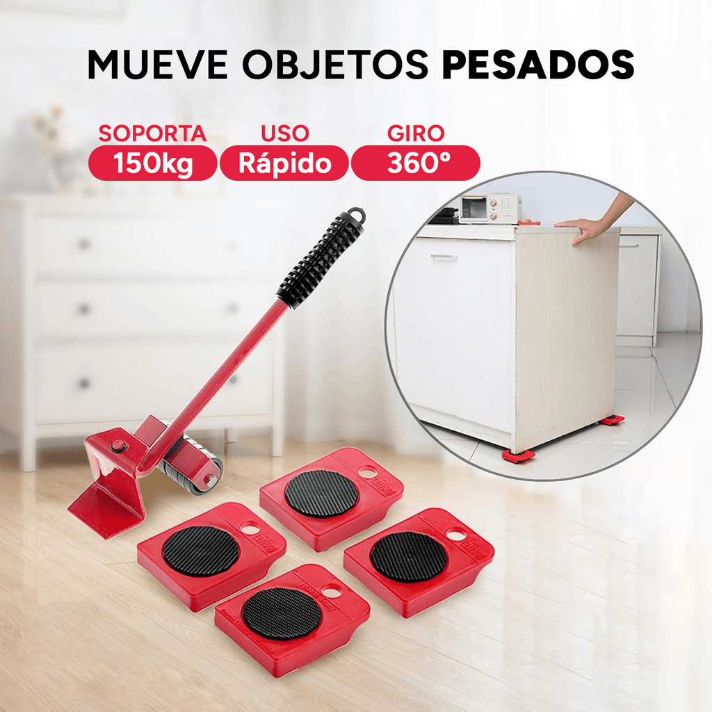 Elevador Muebles, Kit 5 Piezas, Alta Resistencia, Soporta hasta 150Kg, Sin Esfuerzo, Rapidez, Giro de 360º, Ideal para Mover Refrigeradores, Armarios, Neveras, Sofás y cualquier mueble pesado
