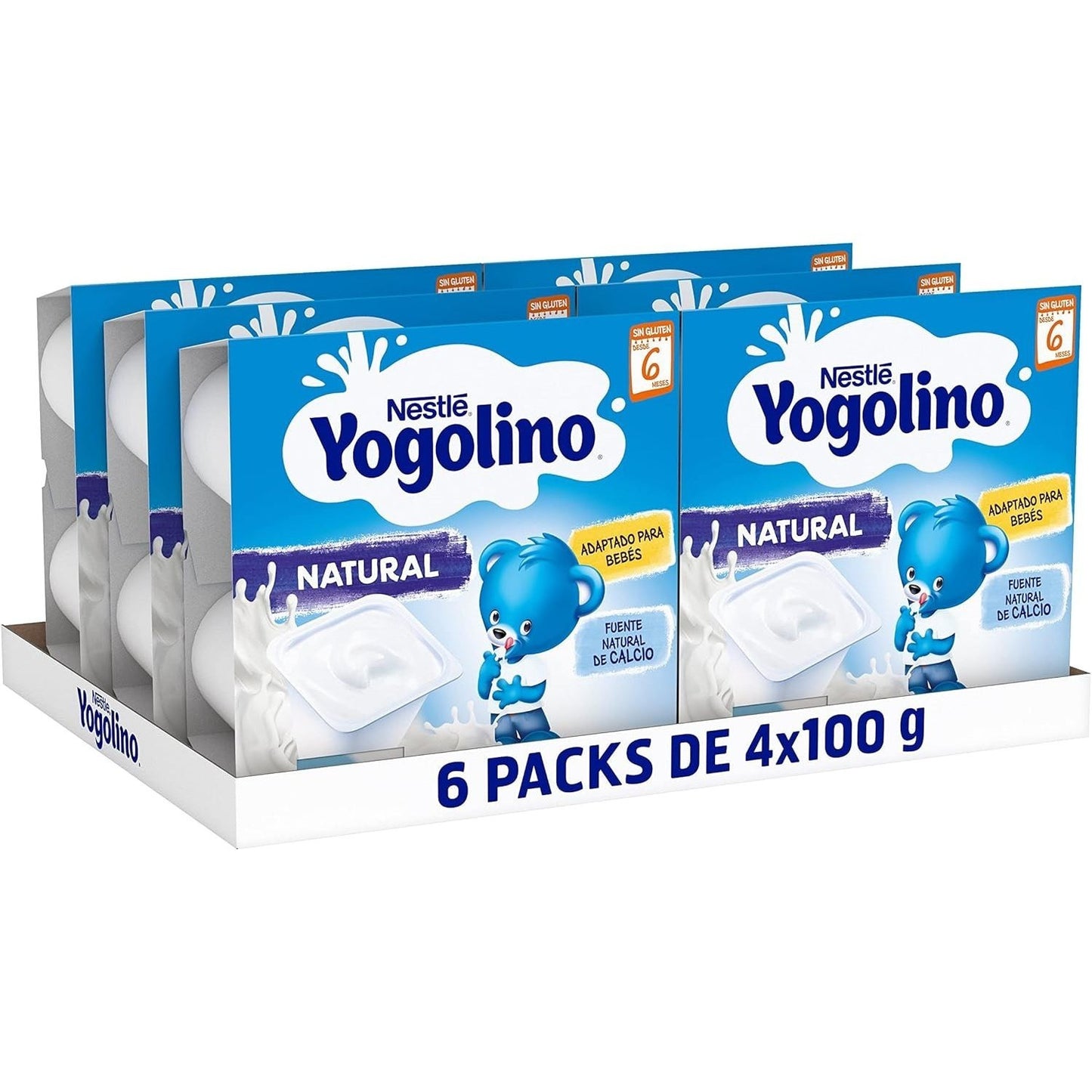 NESTLÉ Yogolino Natural, Yogur Infantil a partir de los 8 Meses, Sin Gluten, 4 Tarrinas de 100g por Paquete