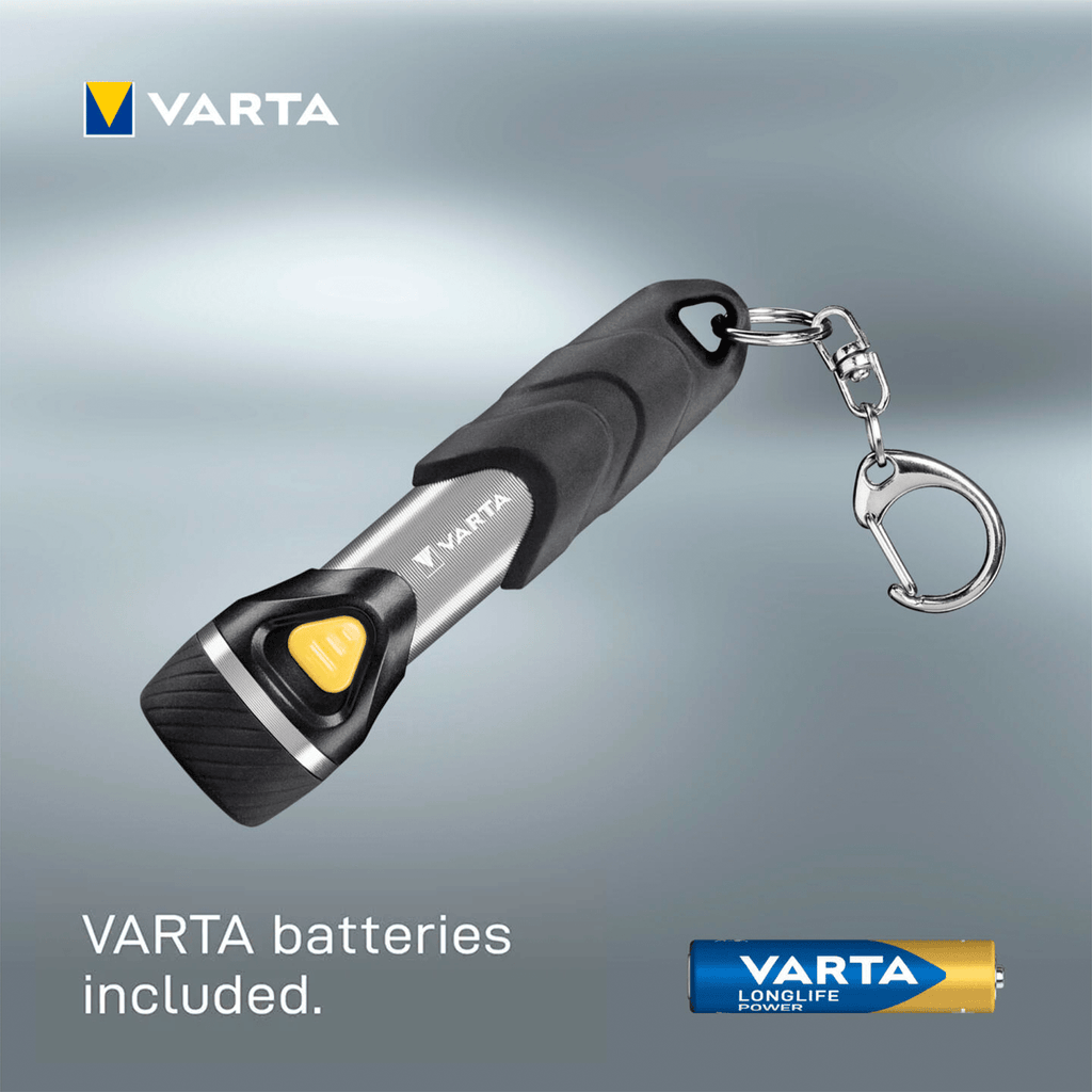 Linterna con Pilas, Luz LED, 12 Lumens, 6.5h de Duración, 22m de Alcance, Carcasa Resistente a Golpes, Llavero Incluido, Funciona con 1 Pila AAA (incluida), 9.4cm de Longitud - VARTA