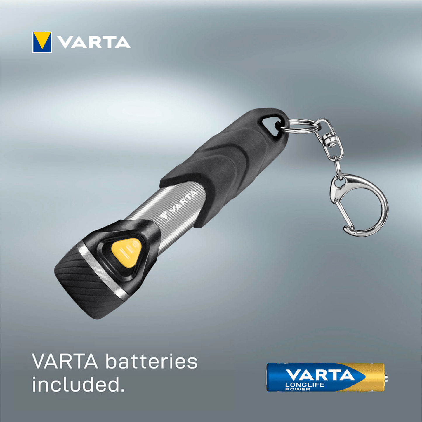 Linterna con Pilas, Luz LED, 12 Lumens, 6.5h de Duración, 22m de Alcance, Carcasa Resistente a Golpes, Llavero Incluido, Funciona con 1 Pila AAA (incluida), 9.4cm de Longitud - VARTA