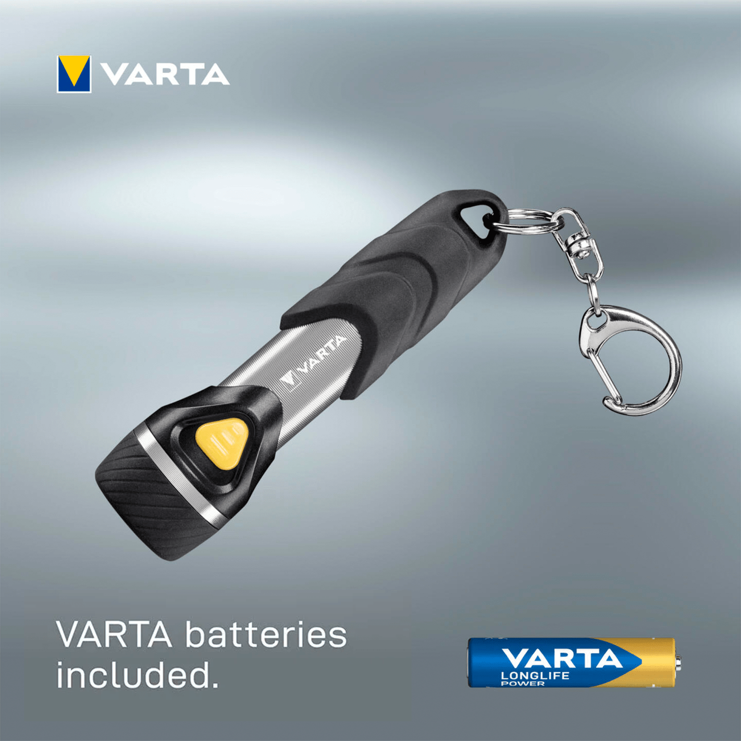 Linterna con Pilas, Luz LED, 12 Lumens, 6.5h de Duración, 22m de Alcance, Carcasa Resistente a Golpes, Llavero Incluido, Funciona con 1 Pila AAA (incluida), 9.4cm de Longitud - VARTA