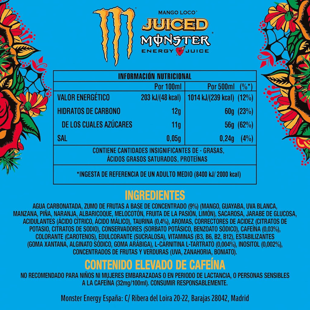 MONSTER ENERGY Mango Loco Bebida Energética, 12/24 Latas de 500ml