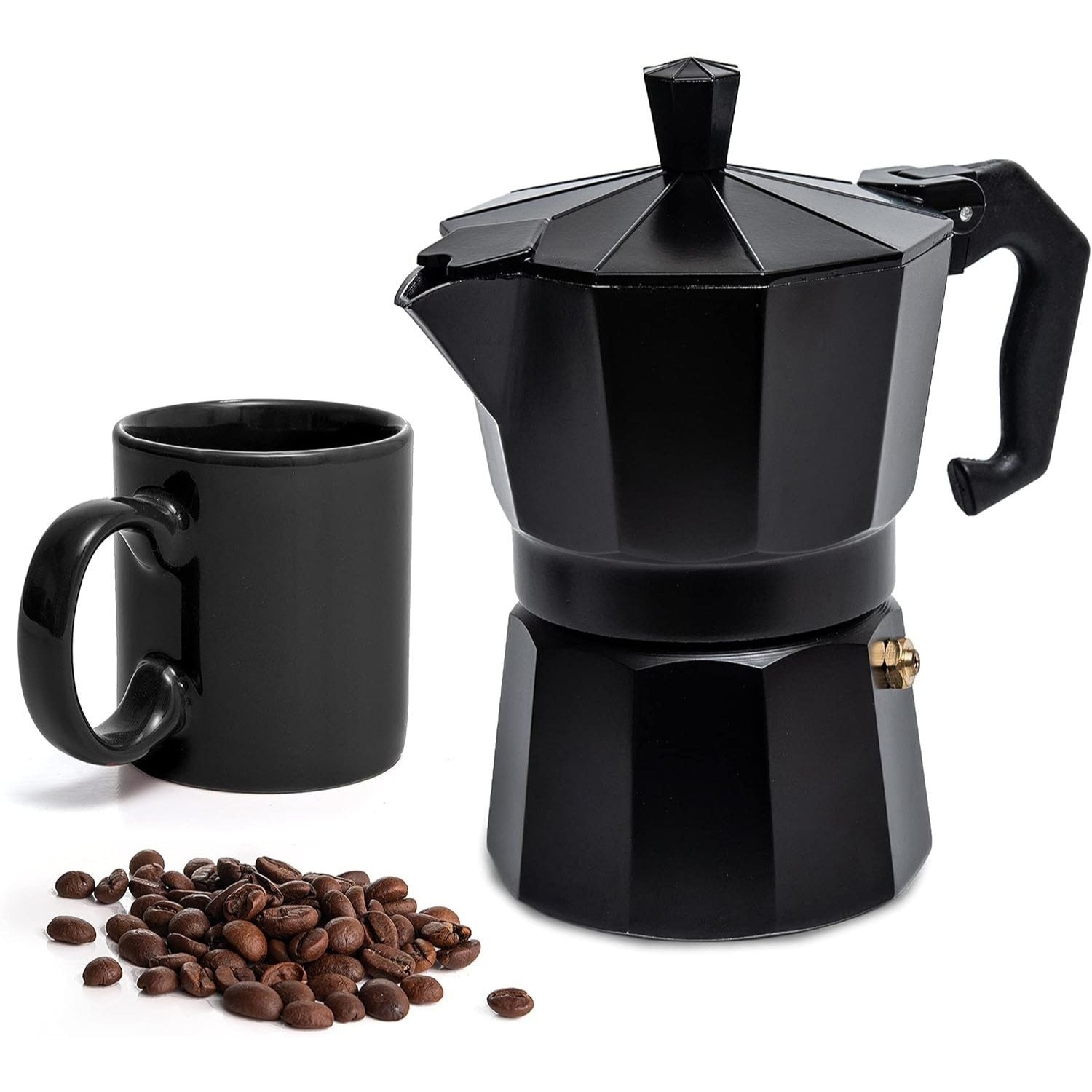 Cafetera Italiana de Aluminio Resistente con Asa de Bakelita Ergonómica y Aislante de Calor, Compatible con Gas, Vitrocerámica e Inducción, Octogonal