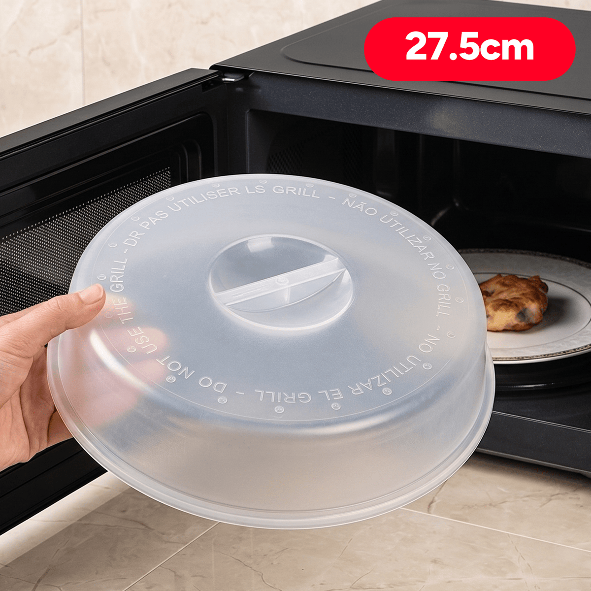 Tapa Microondas 27.5 cm, Fácil de Limpiar, Cubierta Antisalpicaduras para Microondas, Protege la Comida y la Cocina de la Grasa, Plástico Duradero, Adaptándose Perfectamente a Platos de Tamaño Estándar, 27.5 cm