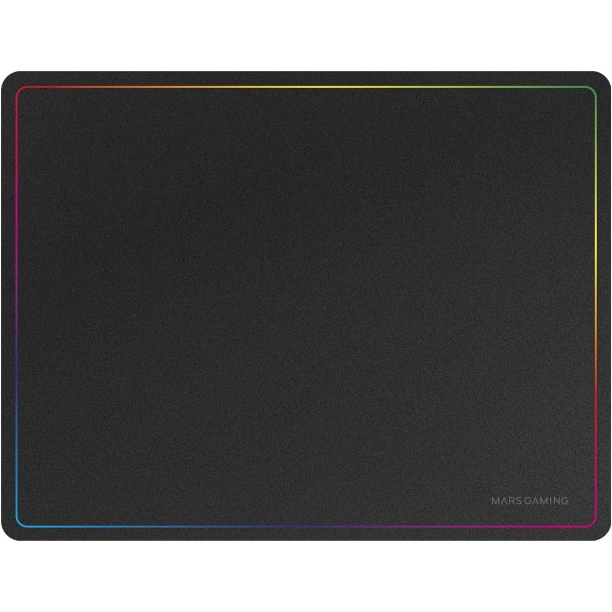 Mars Gaming MMP124, Alfombrilla Gaming 360x260mm, Diseño de Bordes Rainbow, Base Antideslizante de Caucho Natural, Superficie Nanotextil de Alta Precisión, Alfombrilla de Ratón Flexible, Negro