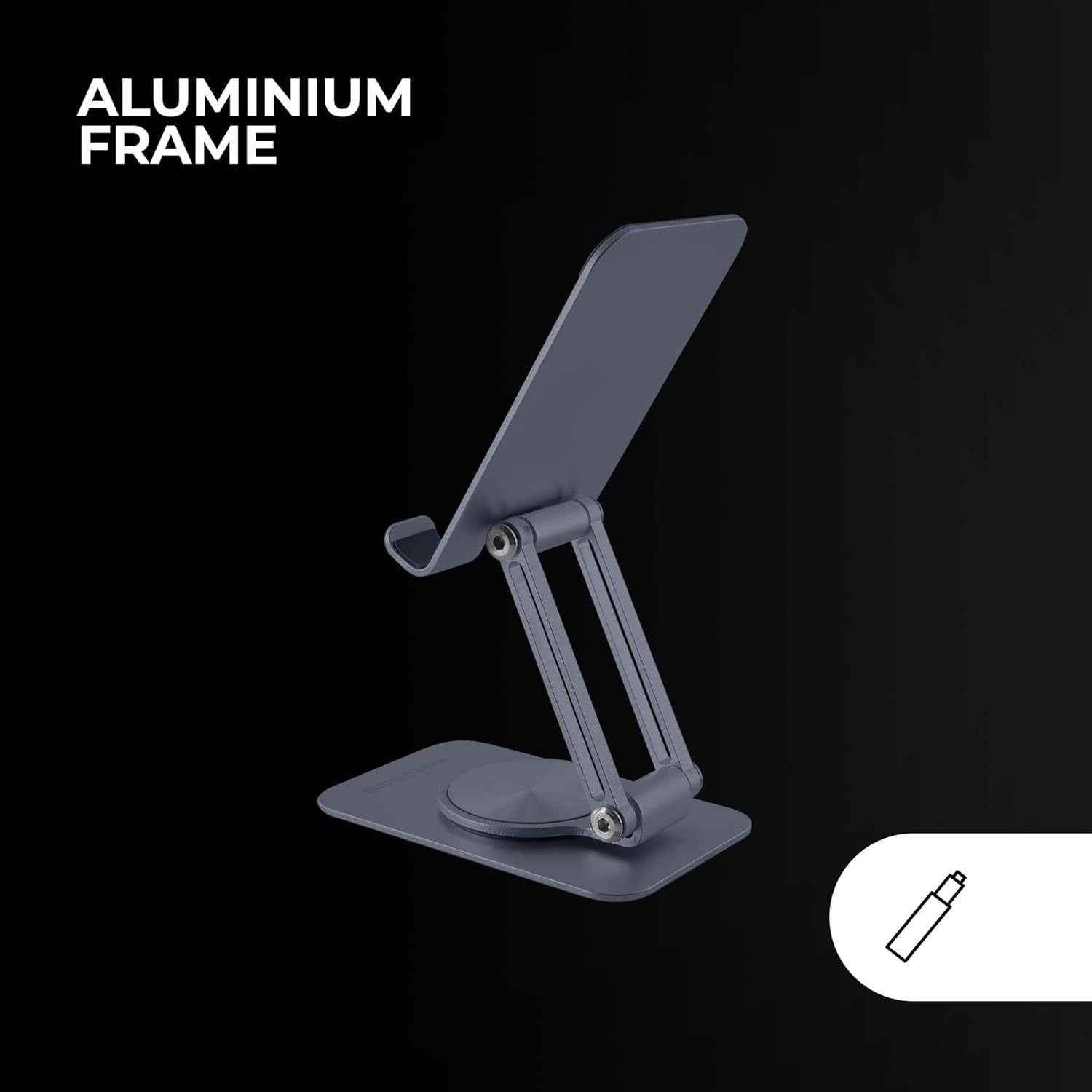 Mars Gaming MA-RSS, Soporte Plegable para Smartphone, Rotación Dinámica 360º + Ajuste en Altura y Ángulo 180º, Soporte Teléfono Móvil Portátil de Aluminio, Antideslizante, Gris Oscuro