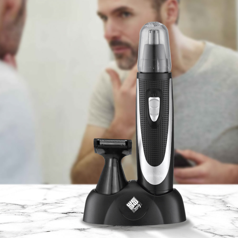 Recortadora de Nariz para Hombre, Recortadora 2 en 1, Recortadora Barba Hombre, Recortadora Pelo para Nariz y Orejas, Incluye Soporte, Carga USB, Cepillo de Limpieza y Tapa Protectora