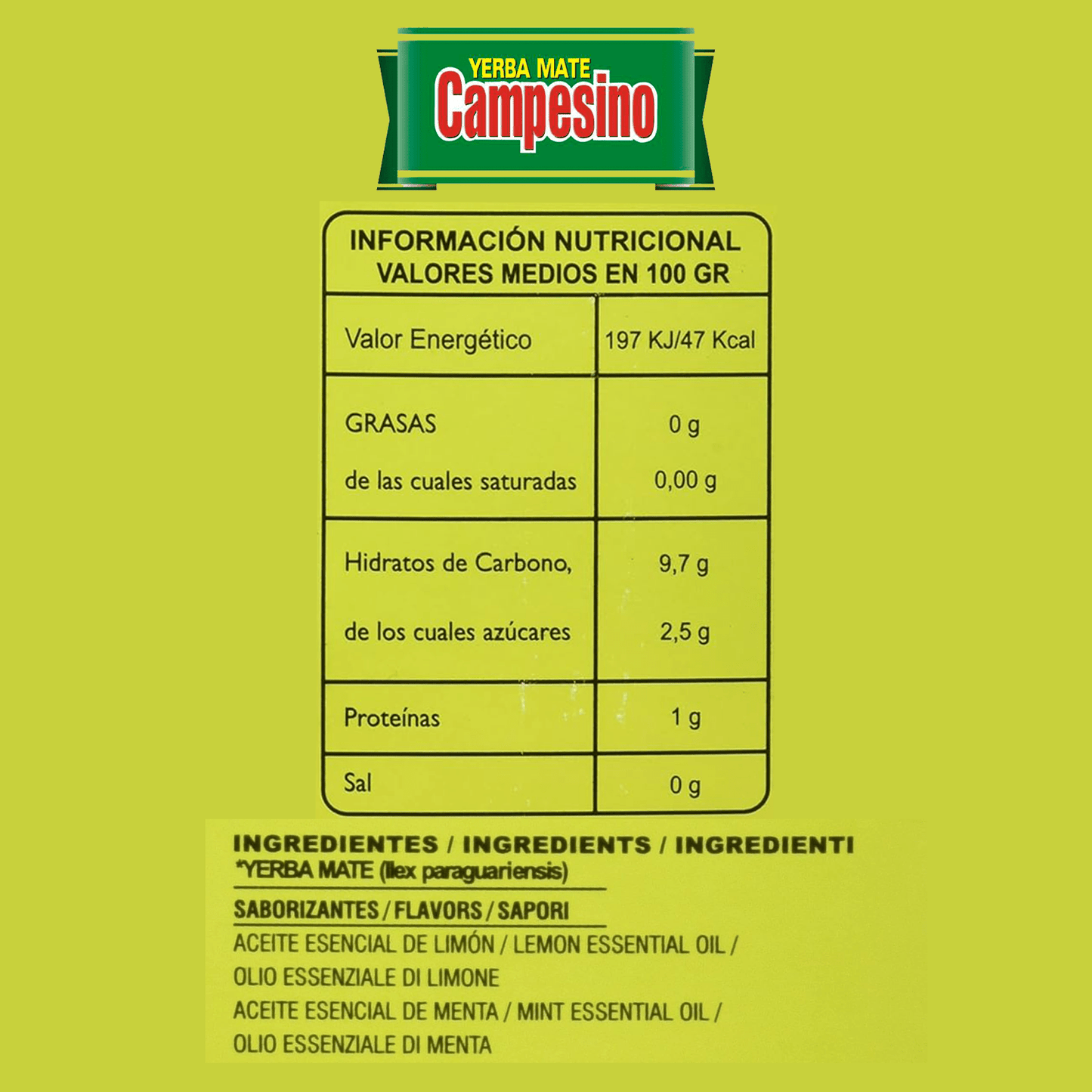 Campesino Yerba Mate, Yerbas para Mate con Sabor a Menta y Limón, Té Rico en Vitaminas y Minerales Esenciales, Origen de Paraguay, 500g por Paquete