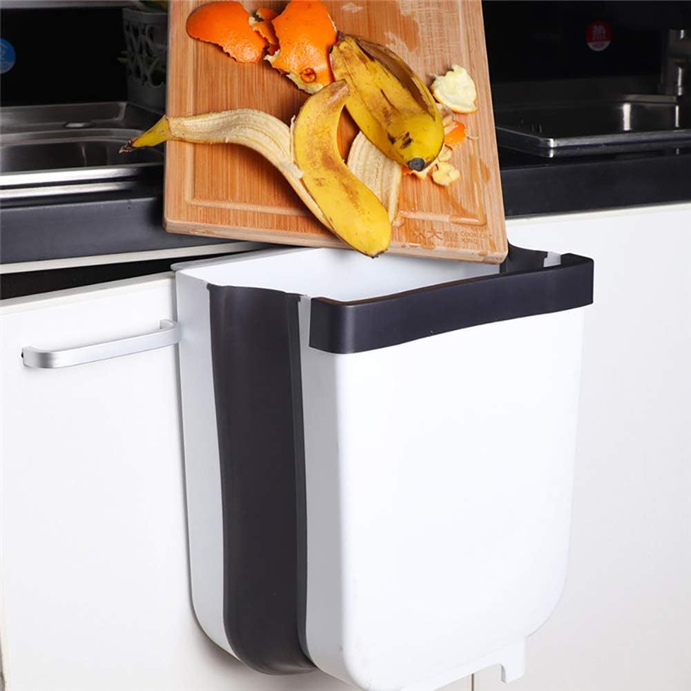 Cubo Basura Plegable de 10L de Capacidad, Cubo Basura Colgante y de Suelo, Ahorra Espacio, Ideal para Cocina, Baño, Oficina, Coche y Más