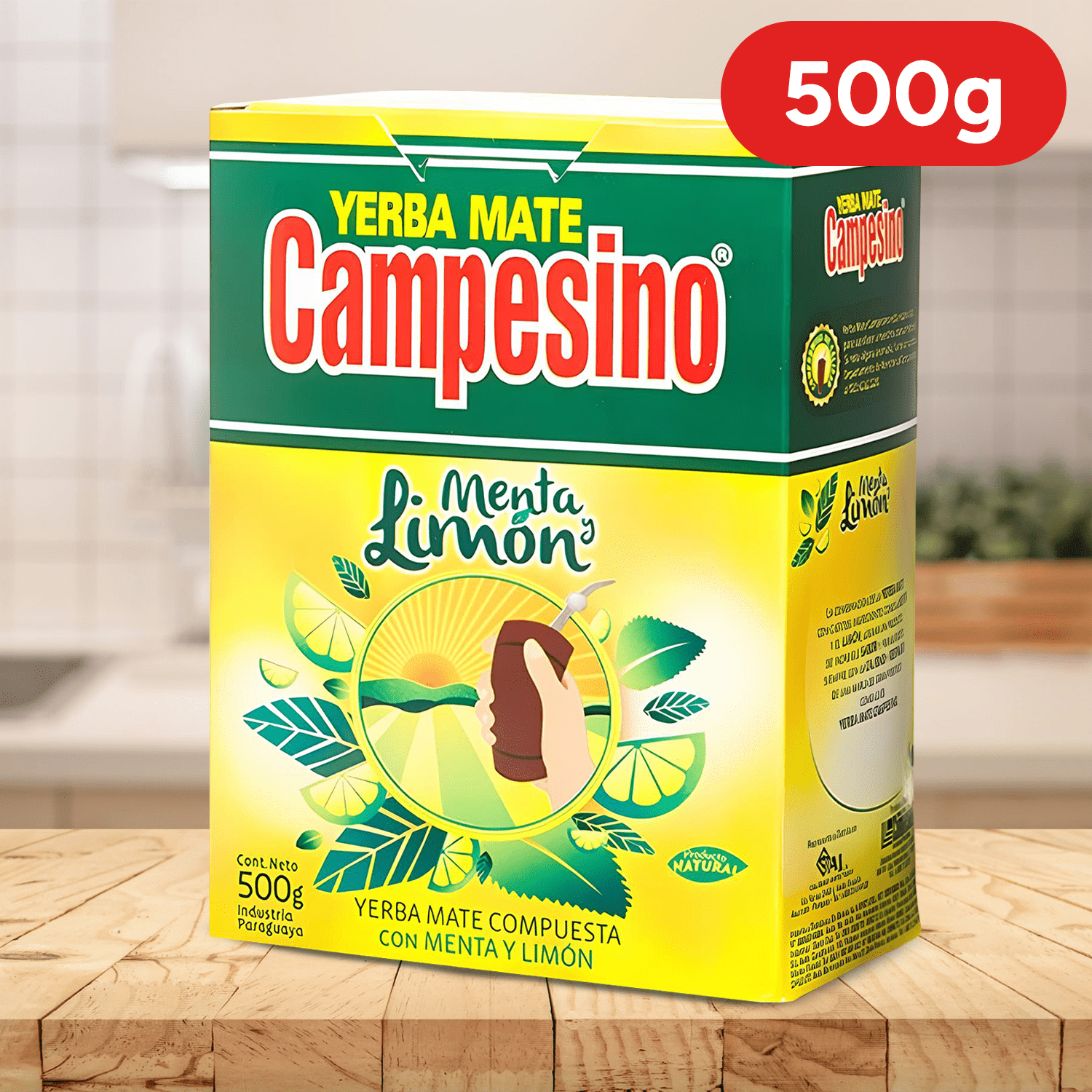 Campesino Yerba Mate, Yerbas para Mate con Sabor a Menta y Limón, Té Rico en Vitaminas y Minerales Esenciales, Origen de Paraguay, 500g por Paquete