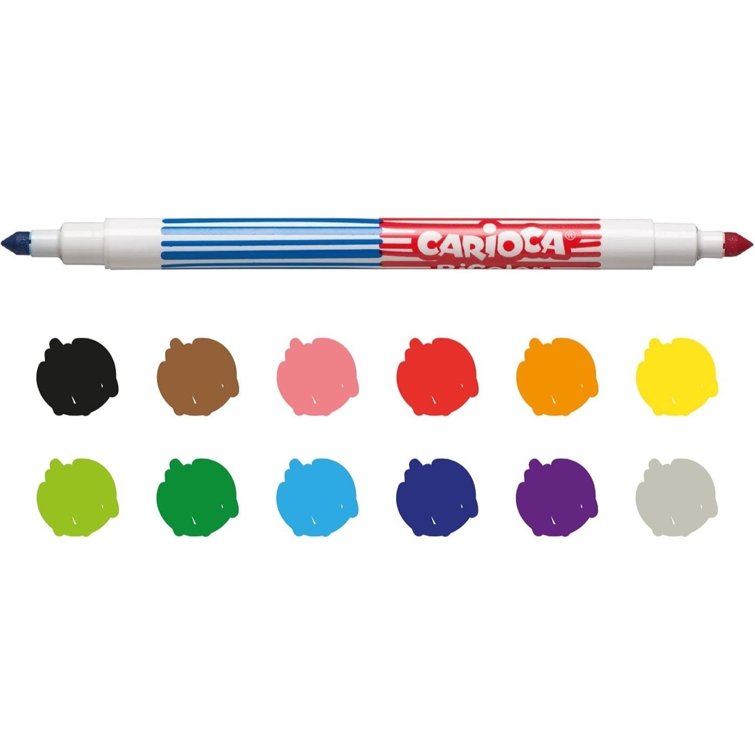 CARIOCA BiColor Rotuladores de Colores con Doble Punta, Punta Media, Rotuladores Lavables, Paquete de 6 Rotuladores con 12 Colores