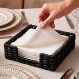 Servilletero de Mesa Tejido, para Organizar Servilletas en Cocina y Comedor, Diseño Decorativo de Estilo Natural, Color Negro, 18 x 18 x 5 cm