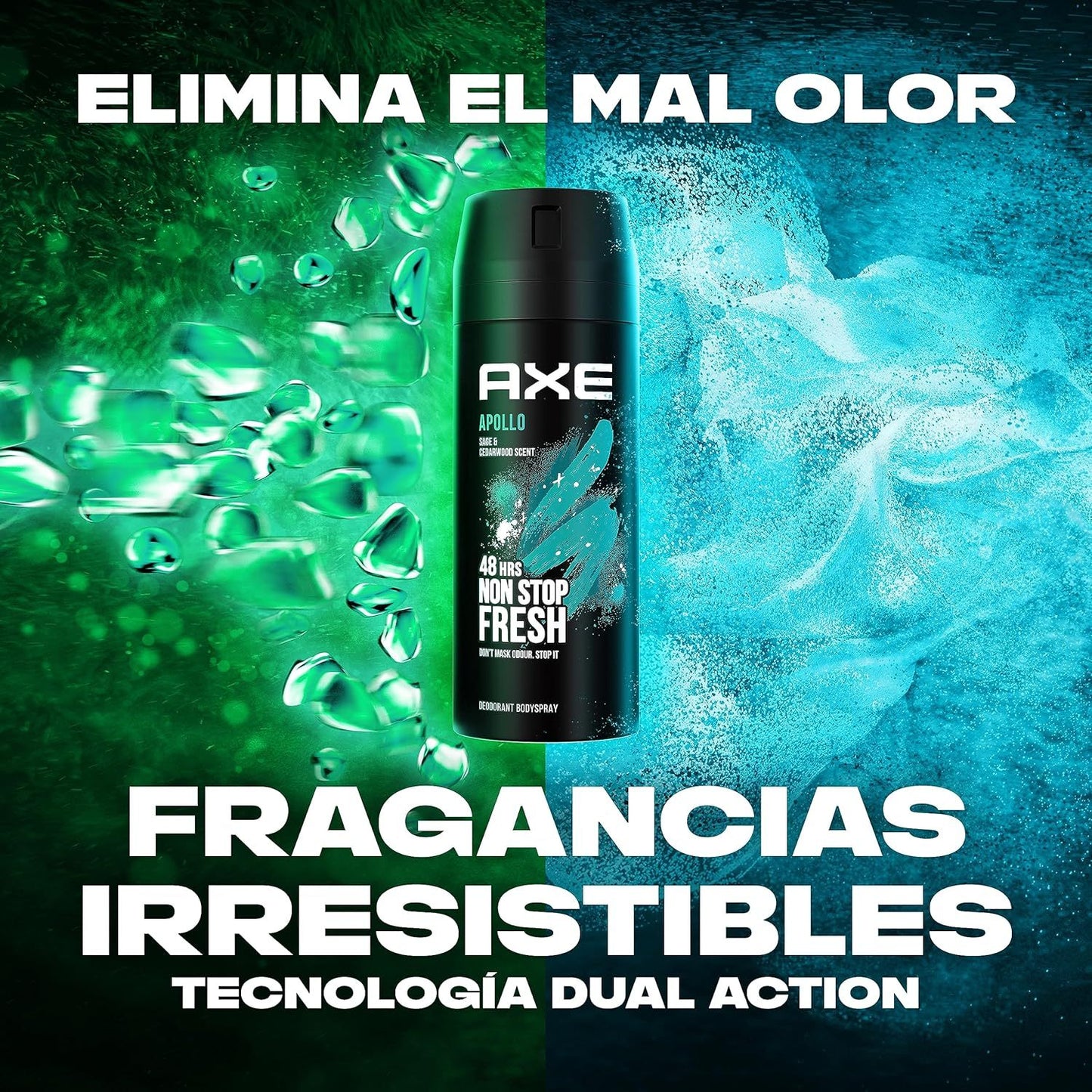 Axe Desodorante Spray Apollo, Aroma a Frutas Verdes, Olor Irresistible durante 48 horas, 150ml por Spray