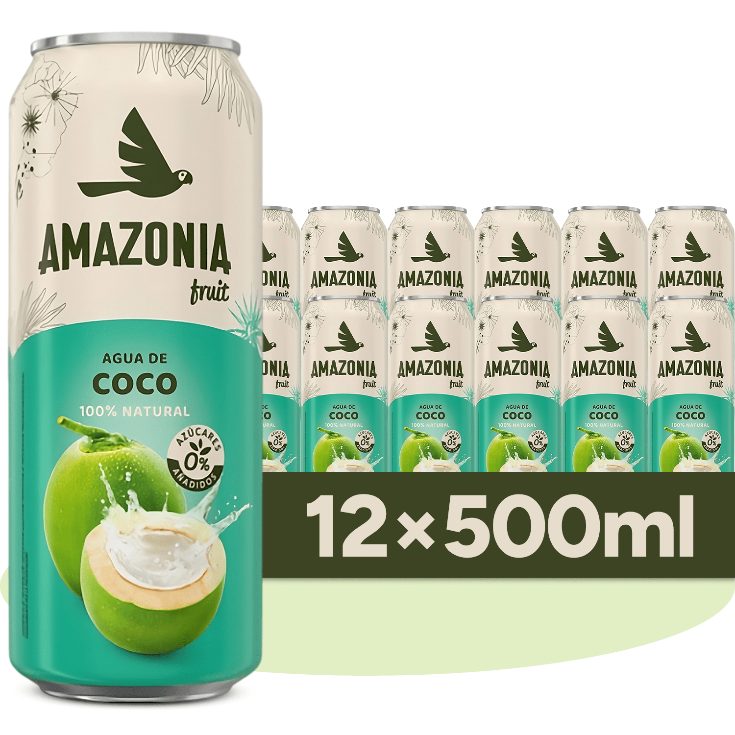Amazonia Fruit Agua de Coco 100% Natural 12 Latas de 500 ml, 0% Azúcares Añadidos
