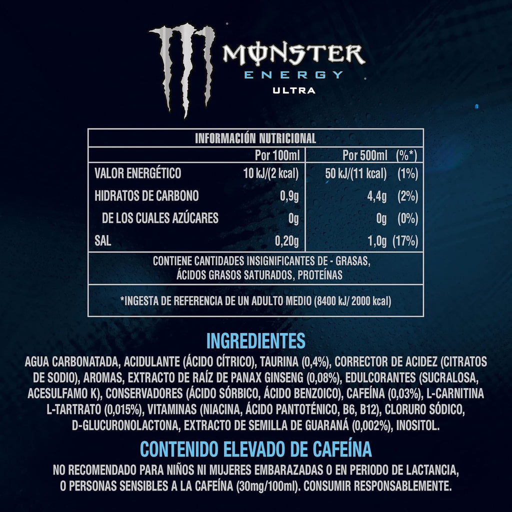 MONSTER ENERGY Bebida Energética, Refresco Energético, Pack 12/24 Latas de 500ml