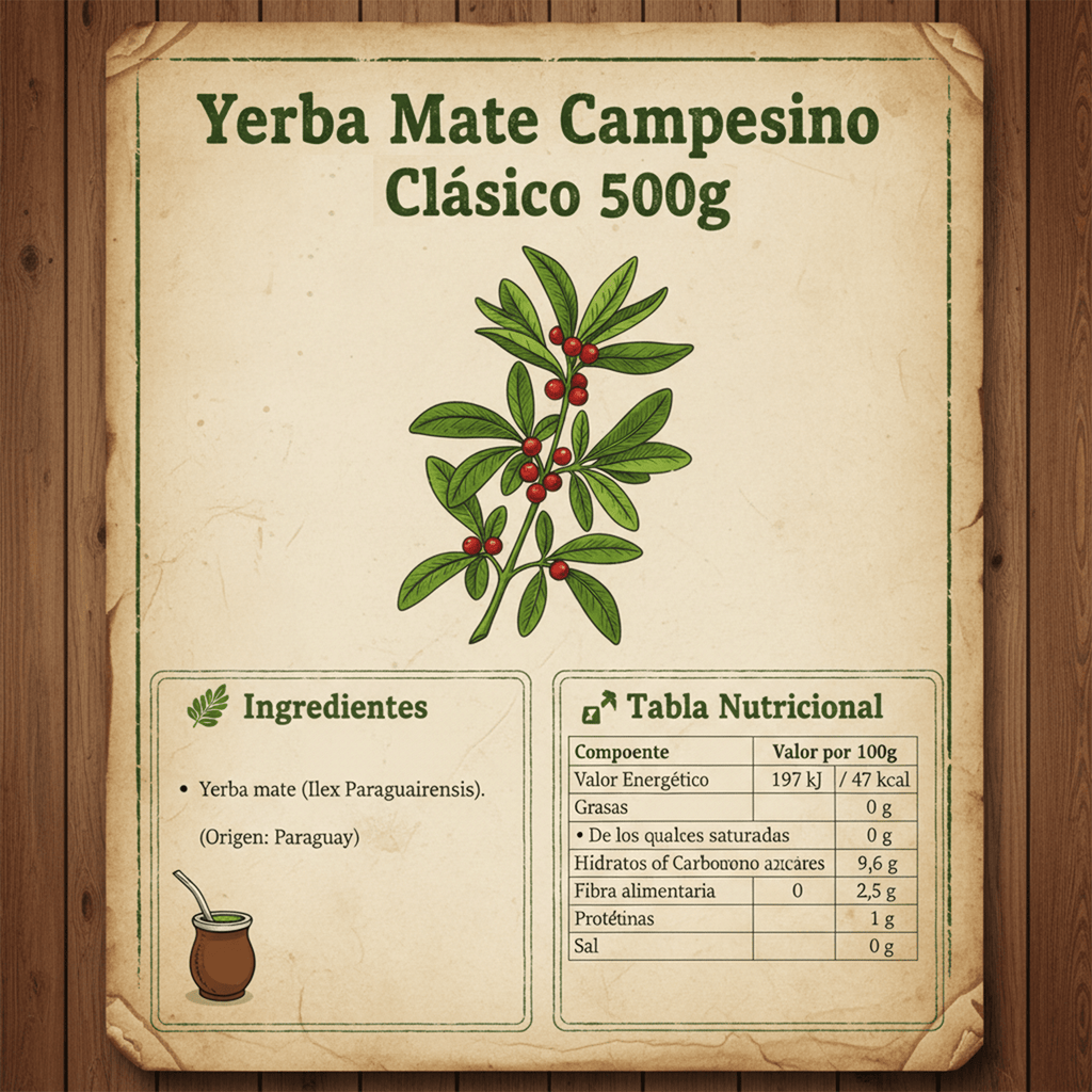 Campesino Yerba Mate, Yerbas para Mate, Té Rico en Vitaminas y Minerales Esenciales, 500g por Paquete