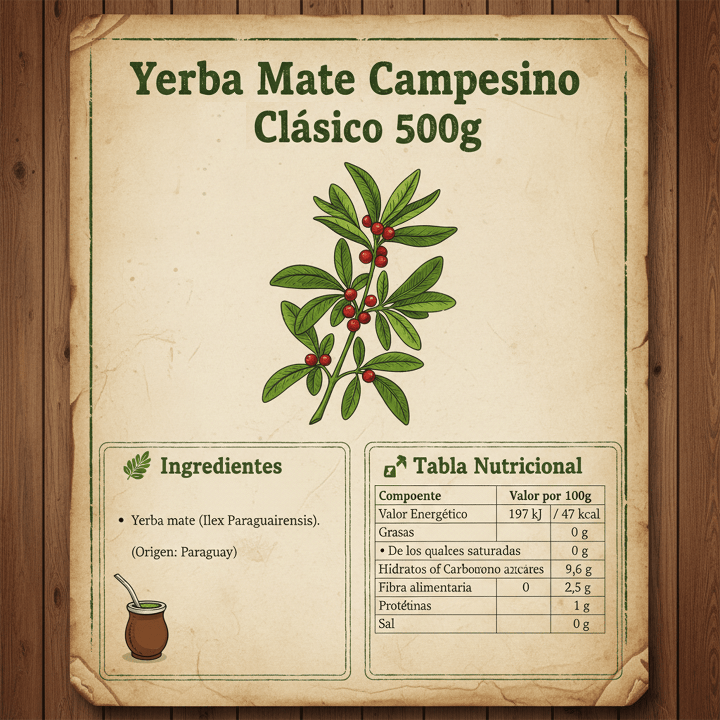 Campesino Yerba Mate, Yerbas para Mate, Té Rico en Vitaminas y Minerales Esenciales, 500g por Paquete