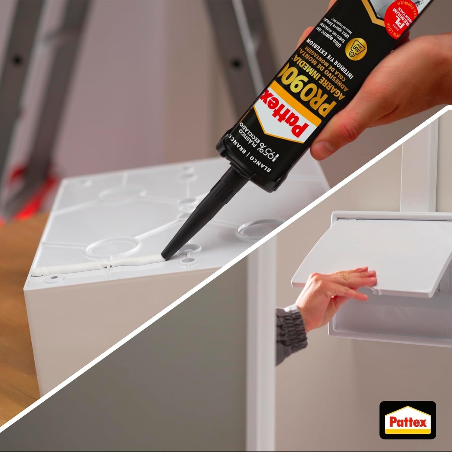 Pattex PRO900 Adhesivo de Montaje para Interiores y Exteriores, Pegamento Fuerte de Agarre Inmediato, Pegamento Extrafuerte Resistente al Agua con Gran Poder de Relleno, 460g