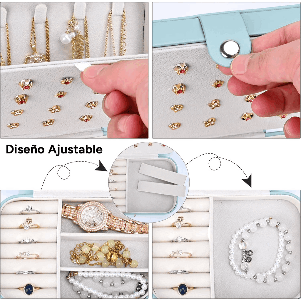 Joyeros Organizador de Mujer con Múltiples Compartimentos y Espacios, Impermeable, Cremallera Resistente, Interior Suave para Proteger las Joyas del Desgaste, 16cm Largo x 11.5cm Ancho x 5cm Alto, Caja Organizadora de Joyas