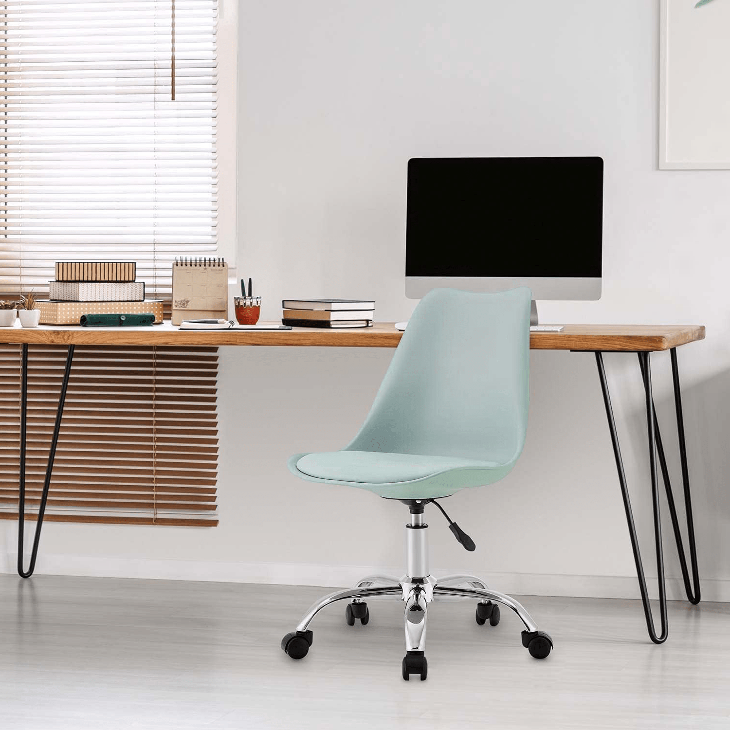 Silla Escritorio Ergonómica con Ruedas, Silla Oficina Giratoria con Altura Ajustable, Acolchada, Estilo Nórdico, Ideal para Estudio y Oficina