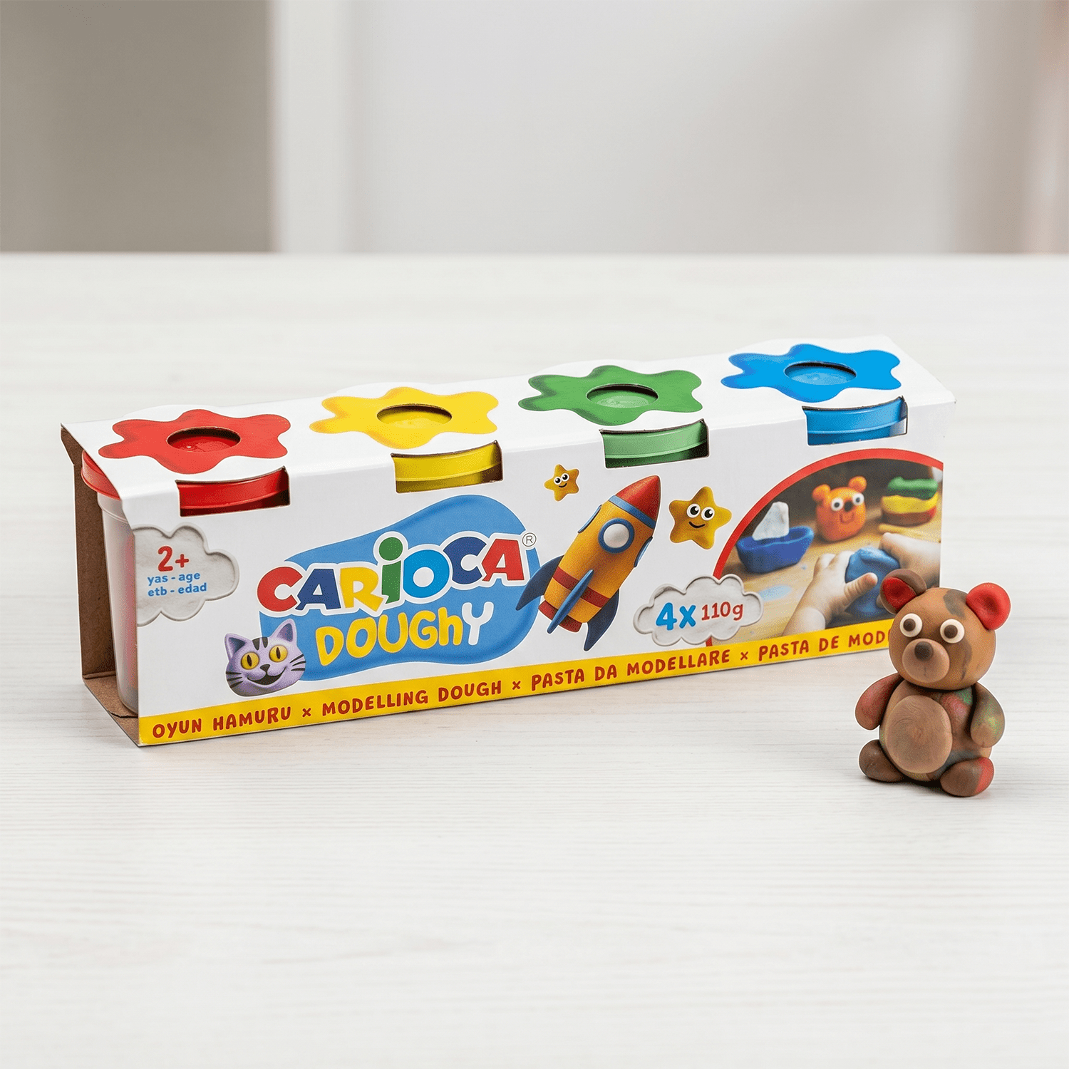 CARIOCA Pasta de Modelar, 4 Colores, Ideal para Manualidades, 4 Colores de 110g