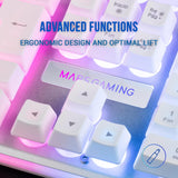 Mars Gaming MK220, Teclado Gaming Híbrido H-Mech, Iluminación FRGB Rainbow + Halo, Panel de Aluminio, Anti-Ghosting, USB Plug & Play, PC PS5 Xbox Switch, Idioma Francés, Blanco