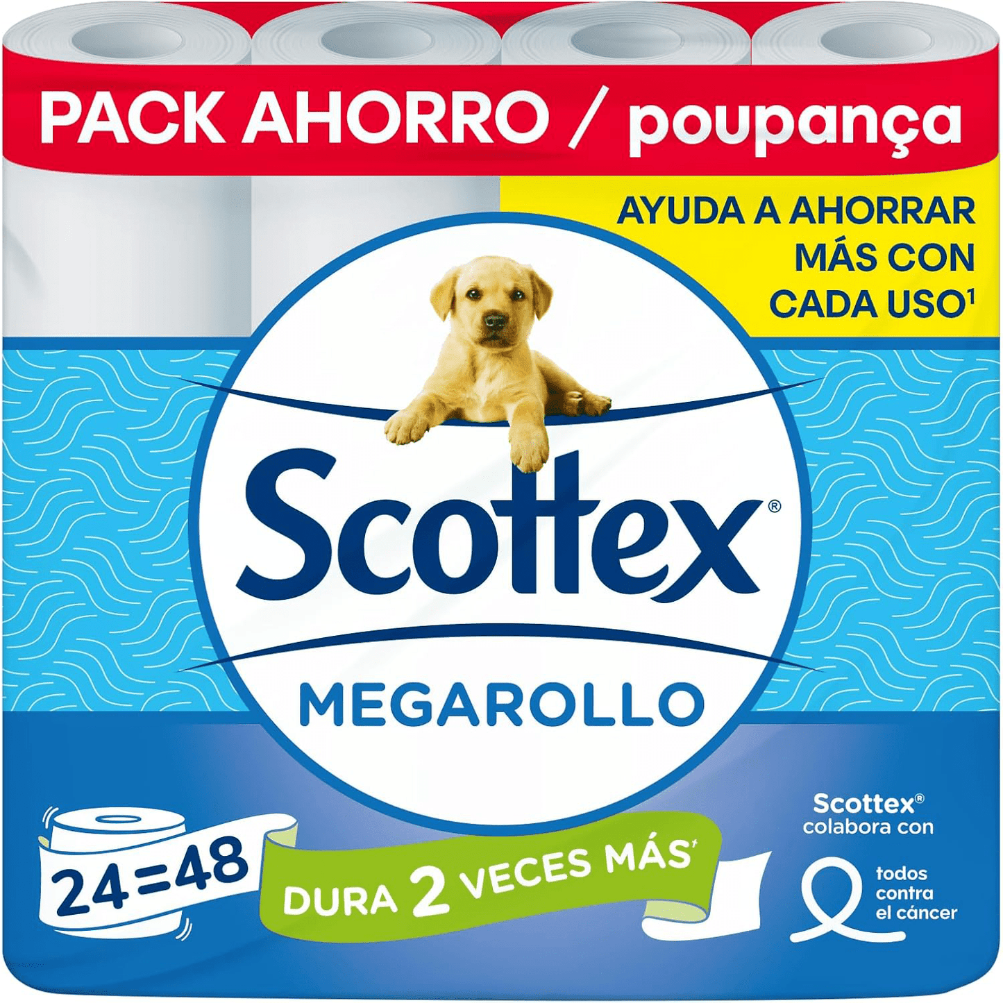 Scottex Papel Higiénico Megarollo, Doble de Cantidad de Papel por cada Rollo, Ahorra más en Cada Uso, 1 Megarollo Equivale a 2 Rollos Estándar
