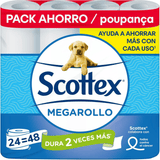 Scottex Papel Higiénico Megarollo, Doble de Cantidad de Papel por cada Rollo, Ahorra más en Cada Uso, 1 Megarollo Equivale a 2 Rollos Estándar