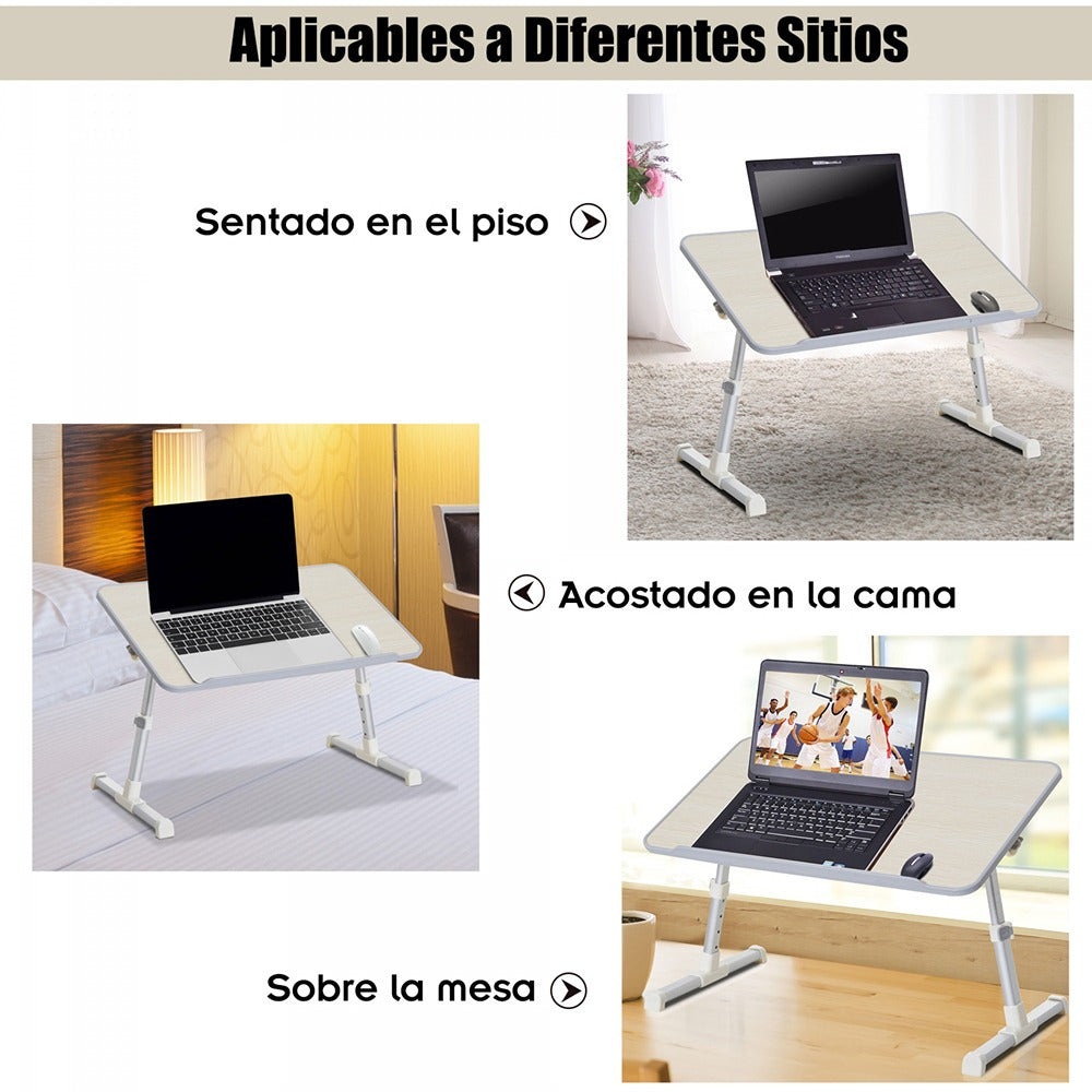 Mesa para Portátil Plegable con Ventilador, 5 Niveles de Altura y Ángulo del Tablero Ajustable, Ventilador USB para Optimizar Rendimiento del Portátil, Borde Antideslizamiento, Ideal para cualquier Espacio, 60 x 23 x 24-32 cm