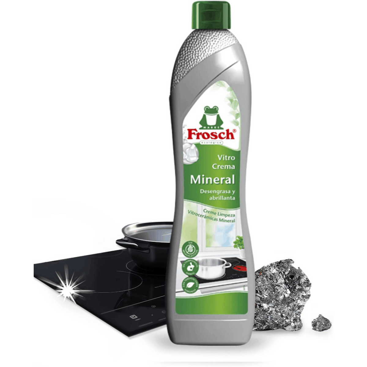 Frosch Limpiador Vitrocerámica con Mármol Ultra Molido y Minerales, Desengrasa y Abrillanta en Profundidad, 500 ml