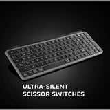 Mars Gaming MK-SILENKEYS, Teclado Inalámbrico Full-Format Compacto, Perfil Bajo, Switches Tijera Silenciosos, Tecla Copilot AI, Bluetooth 5.1 Dual + 2.4GPRO, Batería 200h, PC/Mac, Español, Negro