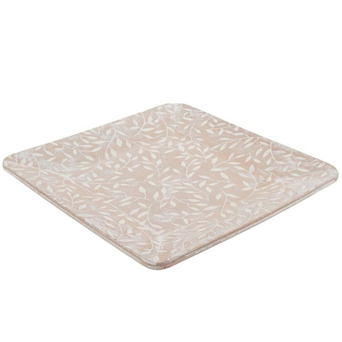 Vaciabolsillos Cuadrado de Madera, Bandeja Organizadora para Llaves, Monedas y Objetos Pequeños, Diseño Decorativo con Estampado de Hojas, Color Beige, 21.5 x 21.5 x 1 cm