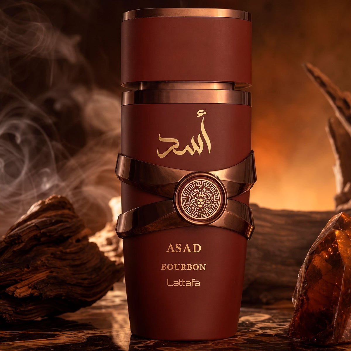 Lattafa Asad Bourbon Eau de Parfum, Perfume Árabe para Hombre de Aroma Dulce y Especiado con Notas de Vainilla, Cacao, Lavanda y Ámbar, 100 ml