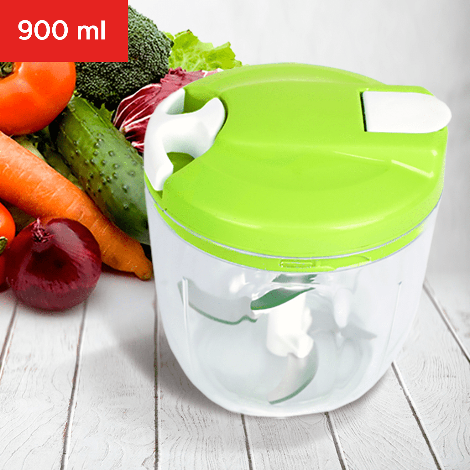 Picadora de Alimentos, Picadora Manual de Cocina, 900ml de Capacidad, Trocea, Mezcla, Machaca y Muele, 5 Cuchillas de Acero Inoxidable, Resistente, Fácil de Limpiar, Perfecto para Fruta, Verdura, Carne, Hierbas