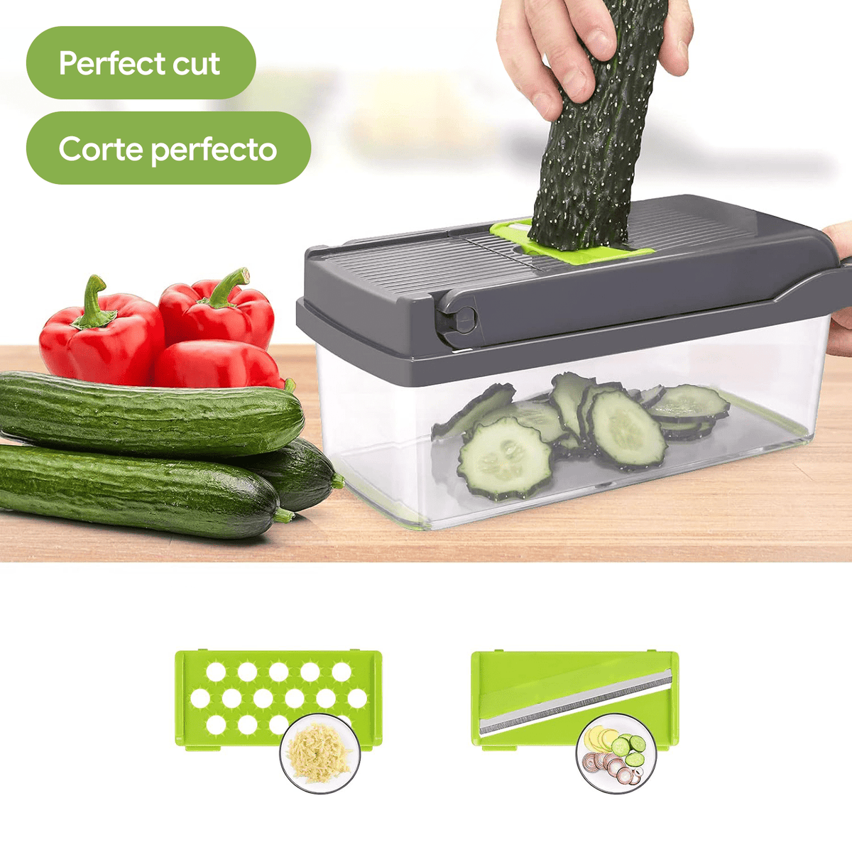 Cortador Verduras Manual Multifuncional, Múltiples Accesorios y Cuchillas, Incluye Recipiente, Pelador y Filtro, para Preparación Fácil de Comidas, Cortador Profesional para Verduras y Frutas