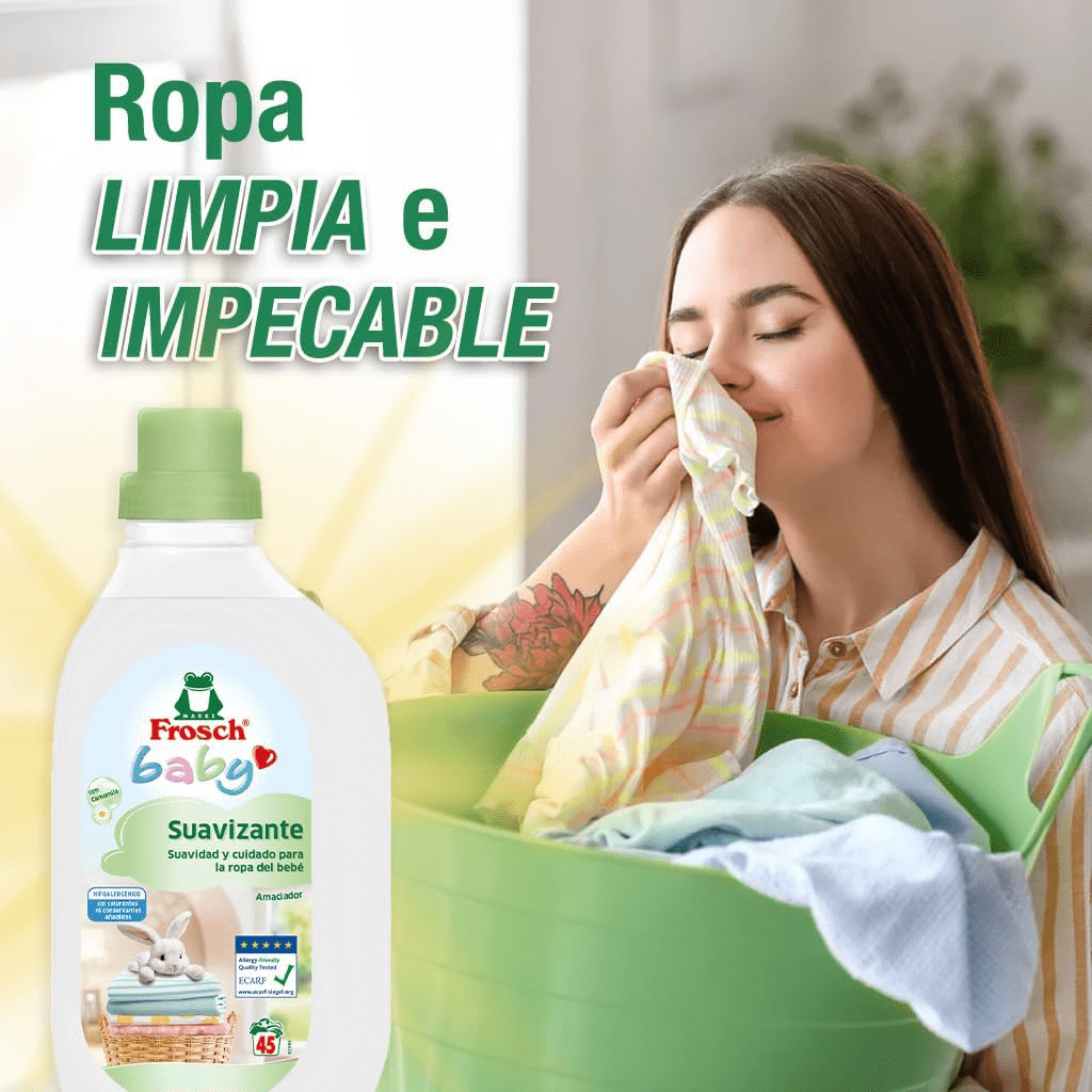 Frosch Suavizante de Ropa Concentrado Liquido para Lavadora para Ropa de Bebé, Apto para Pieles Sensibles, Hipoalergénico, Pack de 8 Unidades x 900 ml, 7.2L en Total