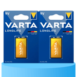 Pilas 9V Alcalinas, Pilas 9v Cuadradas de Alto Rendimiento, VARTA Longlife, Ultra Larga Duración, Energía Continua, Ideal para Detectores de Humo, Micrófonos Inalámbricos, Pedales de Guitarra, Multímetros, Electrodomésticos