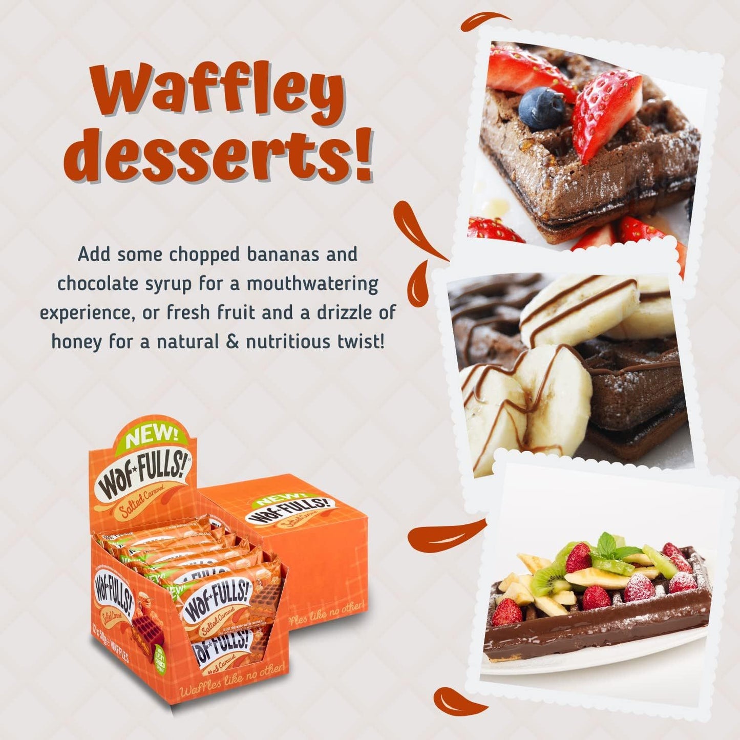 WafFULLS! Gofres de Sabores, 12 Gofres para Picoteo, Desayuno y Merienda, Barritas Esponjosas Rellenas, Gofres Envueltos Individualmente Listo para Comer, Caja con 12 Gofres