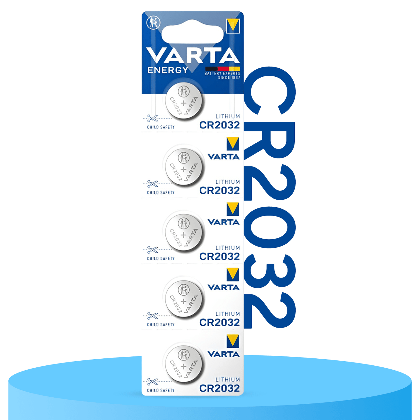 VARTA Pilas Boton CR2032 de Litio de Alto Rendimiento, 5 Unidades, Larga Duración, Ideal para Relojes, Controles Remotos, Calculadoras, Básculas, Audífonos, Juguetes y Otros Dispositivos Pequeños