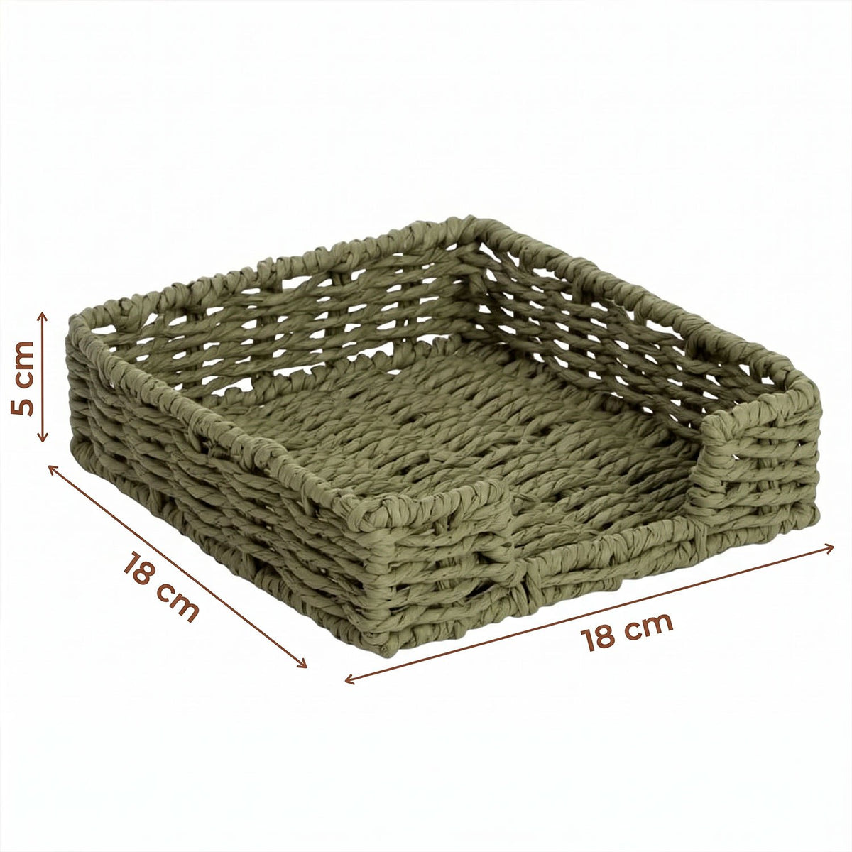 Servilletero de Mesa Tejido, para Organizar Servilletas en Cocina y Comedor, Diseño Decorativo de Estilo Natural, Color Verde, 18 x 18 x 5 cm