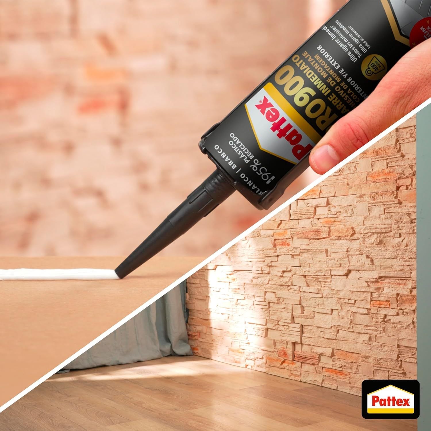 Pattex PRO900 Adhesivo de Montaje para Interiores y Exteriores, Pegamento Fuerte de Agarre Inmediato, Pegamento Extrafuerte Resistente al Agua con Gran Poder de Relleno, 460g