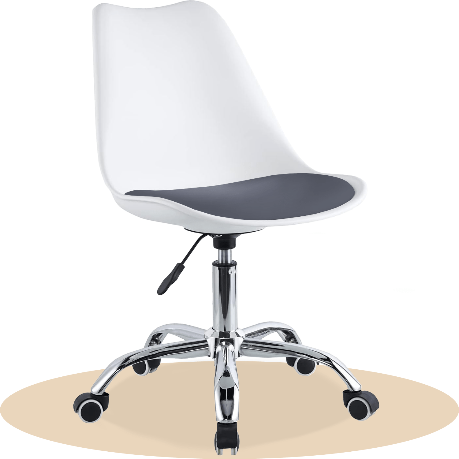 Silla Escritorio Ergonómica con Ruedas, Silla Oficina Giratoria con Altura Ajustable, Acolchada, Estilo Nórdico, Ideal para Estudio y Oficina