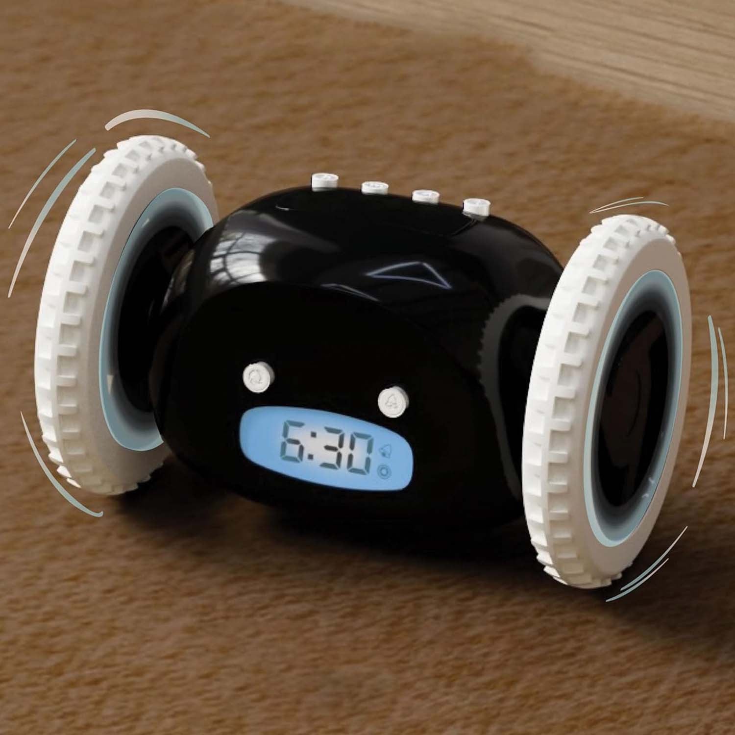Reloj Despertador Ruedas, Reloj Despertador Muy Ruidoso perfecto para Dormilones con Sueño Profundo, Despertador Digital con Movimiento, Funciona con 4 Pilas AAA (No Incl.)