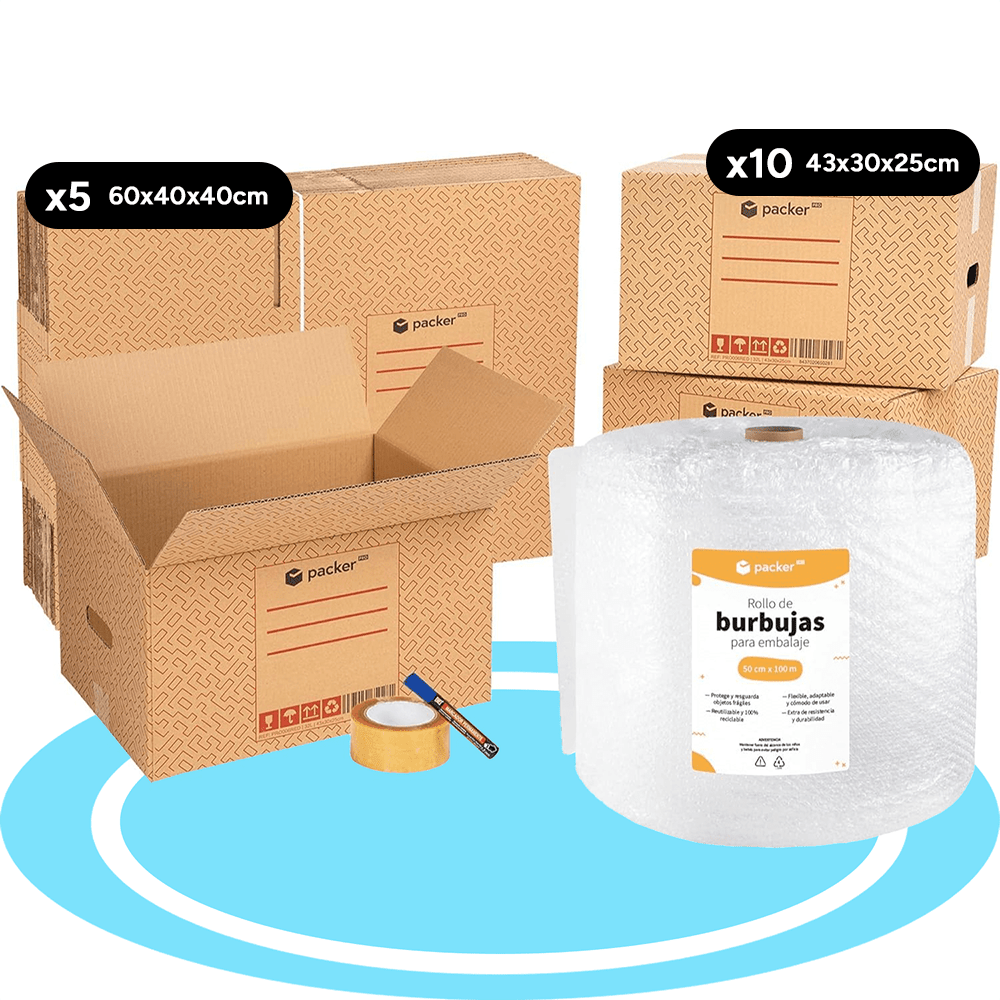 packer PRO Caja Cartón para Mudanzas y Almacenaje Ultra Resistentes con Asas, Fabricadas en Cartón Duro, Ideal para Mudanzas o Almacenaje de Libros y Ropa, Transporte Cómodo y Seguro gracias a las Asas Laterales