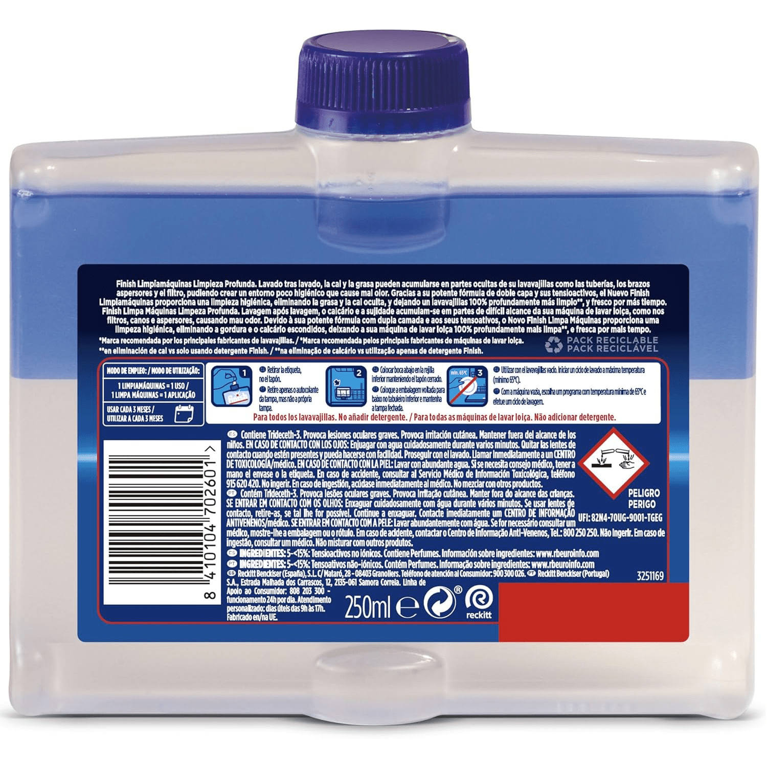 Finish Limpiamáquinas Líquido para Lavavajillas, Limpieza Profunda, Elimina Cal y Grasa Oculta, Contra el Mal Olor, Lavavajillas Líquido Pack Ahorro 2 x 250ml